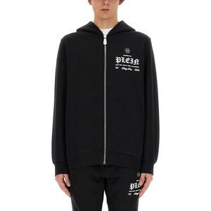 PHILIPP PLEIN Men's Zip-Up Hoodie with Gothic Logo Men BLACK Sweaters &